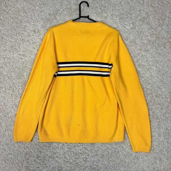 Tommy Hilfiger Sweater Mens Large Yellow Knit Grandpa Dad 90s Y2K Pullover - Picture 6 of 9